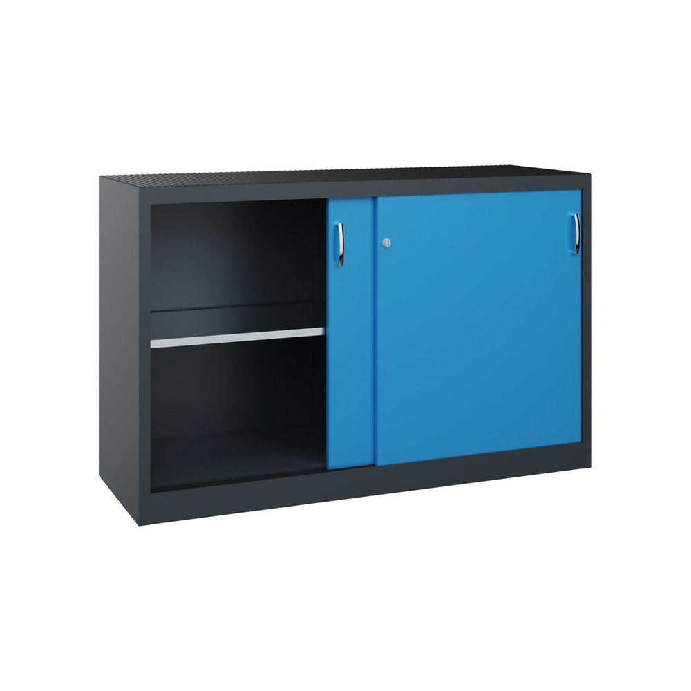 N° de l'image du produit 4 : Armoire d’appoint d’atelier C+P avec 2 tablettes, H x l x P 1 000 x 1 600 x 500 mm, cloison de séparation, gris anthracite, bleu clair