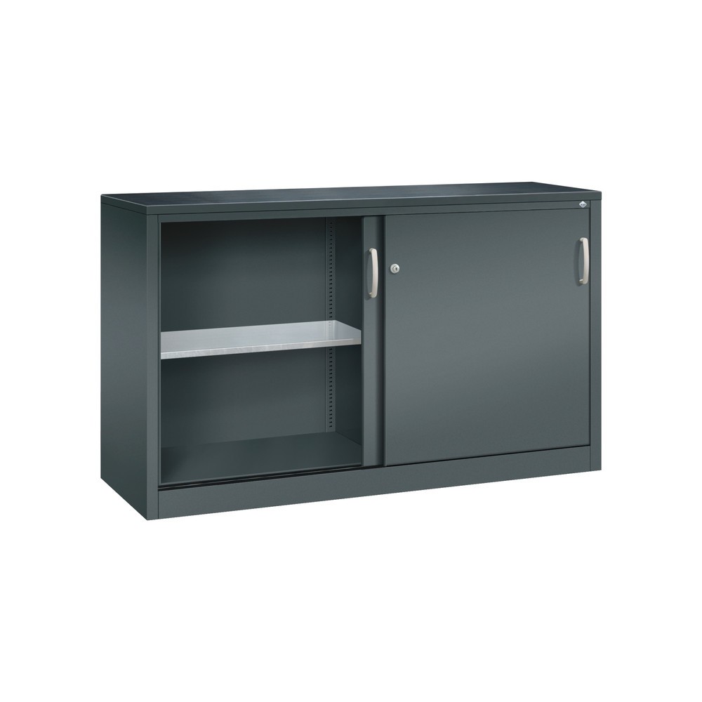 N° de l'image du produit 4 : Armoire d’appoint d’atelier C+P avec 2 tablettes, H x l x P 1 000 x 1 600 x 500 mm, cloison de séparation, gris anthracite, gris anthracite