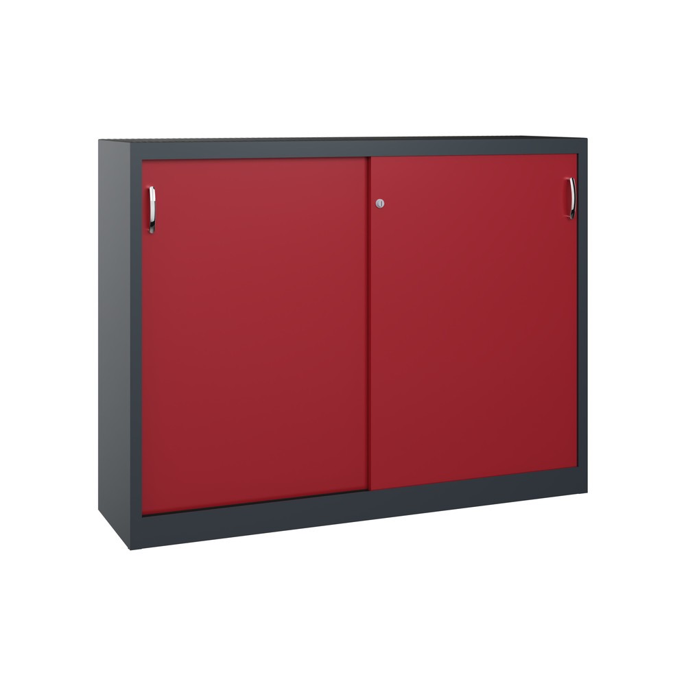 Numéro de l'image du produit 1: Armoire d’appoint d’atelier C+P avec 4 tablettes, H x l x P 1 200 x 1 600 x 400 mm, cloison de séparation, gris anthracite, rouge rubis