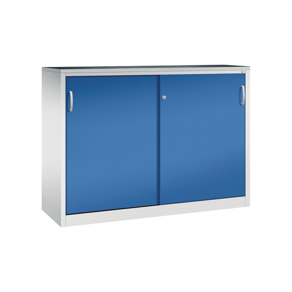Numéro de l'image du produit 1: Armoire d’appoint d’atelier C+P avec 4 tablettes, H x l x P 1 200 x 1 600 x 500 mm, cloison de séparation, gris clair, bleu gentiane