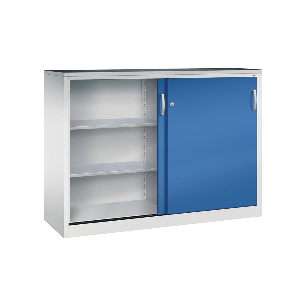 Numéro de l'image du produit 4: Armoire d’appoint d’atelier C+P avec 4 tablettes, H x l x P 1 200 x 1 600 x 500 mm, cloison de séparation, gris clair, bleu gentiane
