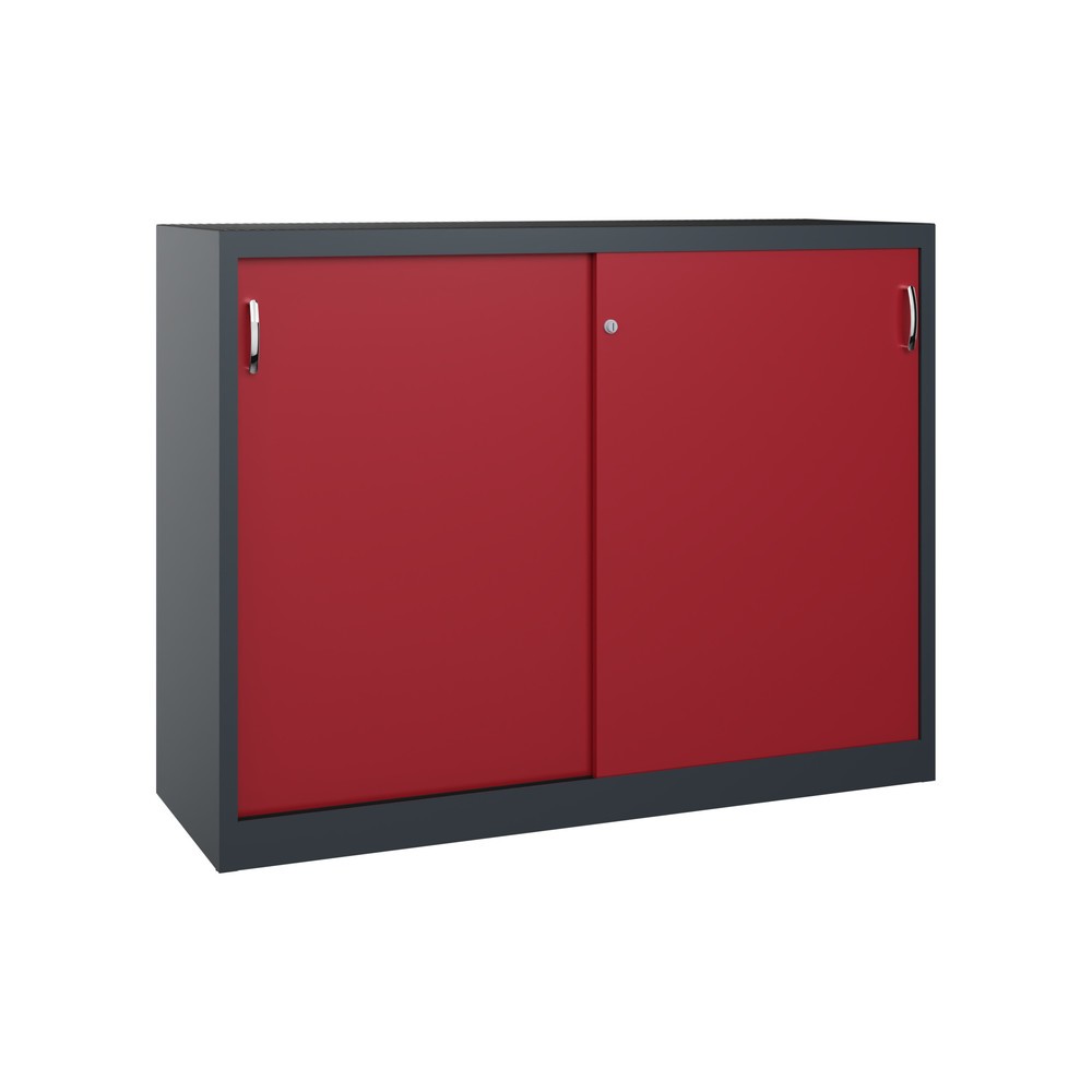 Numéro de l'image du produit 1: Armoire d’appoint d’atelier C+P avec 4 tablettes, H x l x P 1 200 x 1 600 x 500 mm, cloison de séparation, gris anthracite, rouge rubis