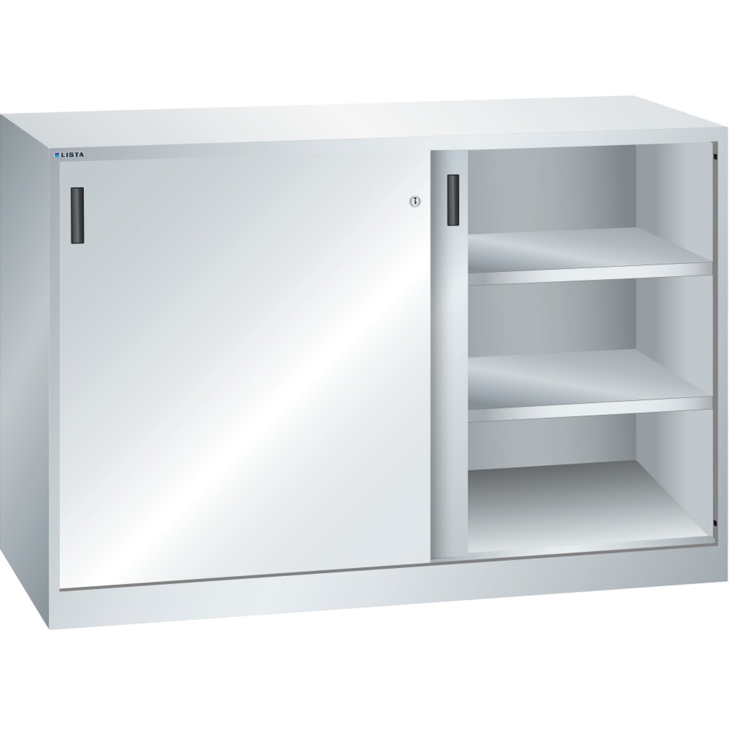 Illustration du produit: Armoire d'appoint LISTA à portes coulissantes, (lxH) 1 500x1 000 mm, 4 étagères réglables, profondeur 500 mm, gris clair