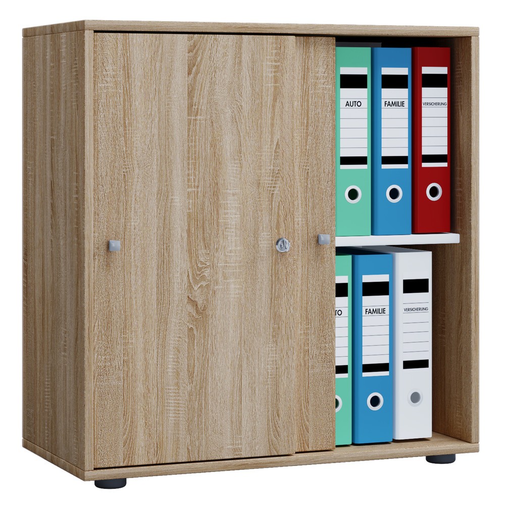 Numéro de l'image du produit 1: Lona Armoire de bureau avec portes coulissantes, 2 compartiments, HxLxP 700 x 740 x 400 mm, chêne Sonoma