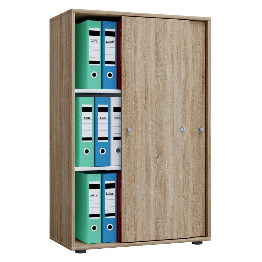 Numéro de l'image du produit 1: Lona Armoire de bureau avec portes coulissantes, 3 compartiments, HxLxP 1,110 x 700 x 400 mm, chêne Sonoma