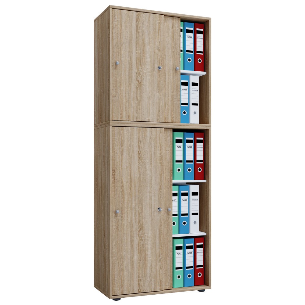 Numéro de l'image du produit 1: Lona Armoire de bureau avec portes coulissantes, 5 compartiments, HxLxP 1,780 x 700 x 400 mm, chêne Sonoma