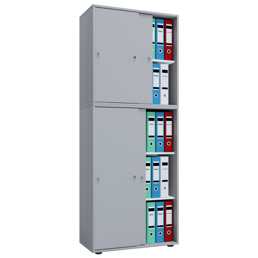 Numéro de l'image du produit 1: Lona Armoire de bureau avec portes coulissantes, 5 compartiments, HxLxP 1,780 x 700 x 400 mm, gris