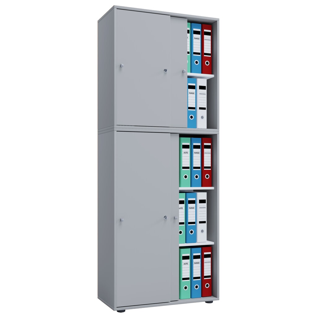 Illustration du produit: Lona Armoire de bureau avec portes coulissantes, 5 compartiments, HxLxP 1,780 x 700 x 400 mm, gris
