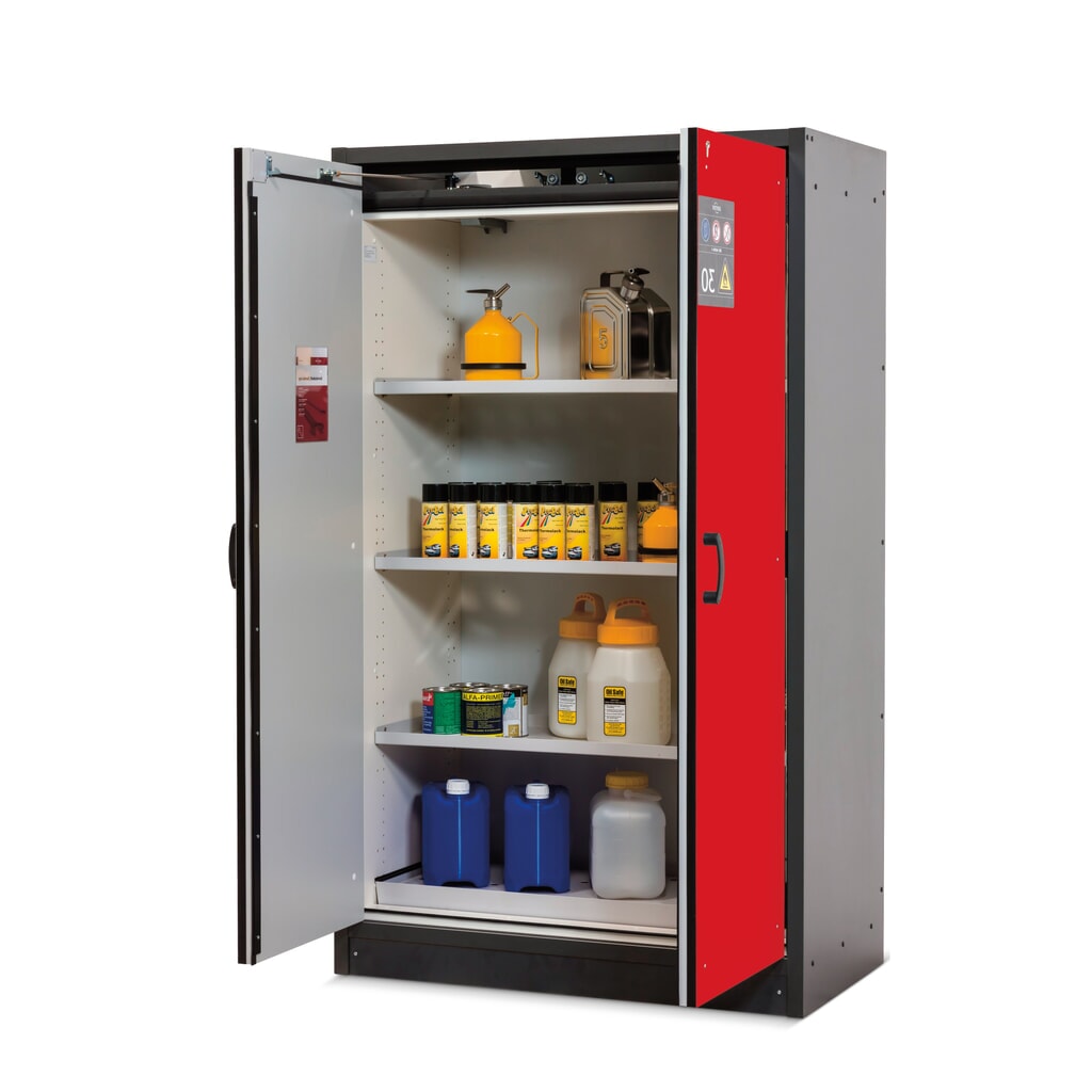N° de l'image du produit 1 : Armoire coupe-feu asecos® de type 30, haut. x larg. x prof. 1 947 x 564 x 620 mm, gris anthracite, rouge signalisation