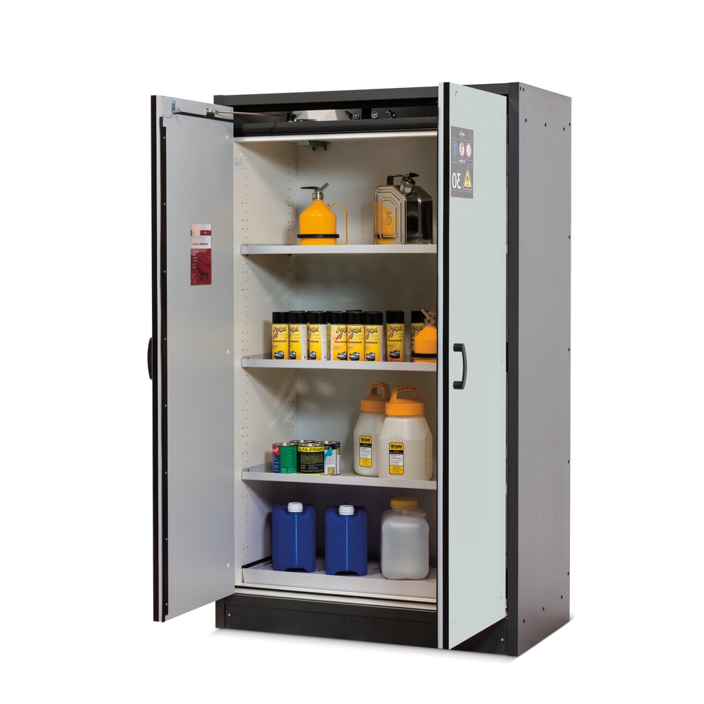N° de l'image du produit 1 : Armoire coupe-feu asecos® de type 30, haut. x larg. x prof. 1 947 x 564 x 620 mm, gris anthracite, gris clair