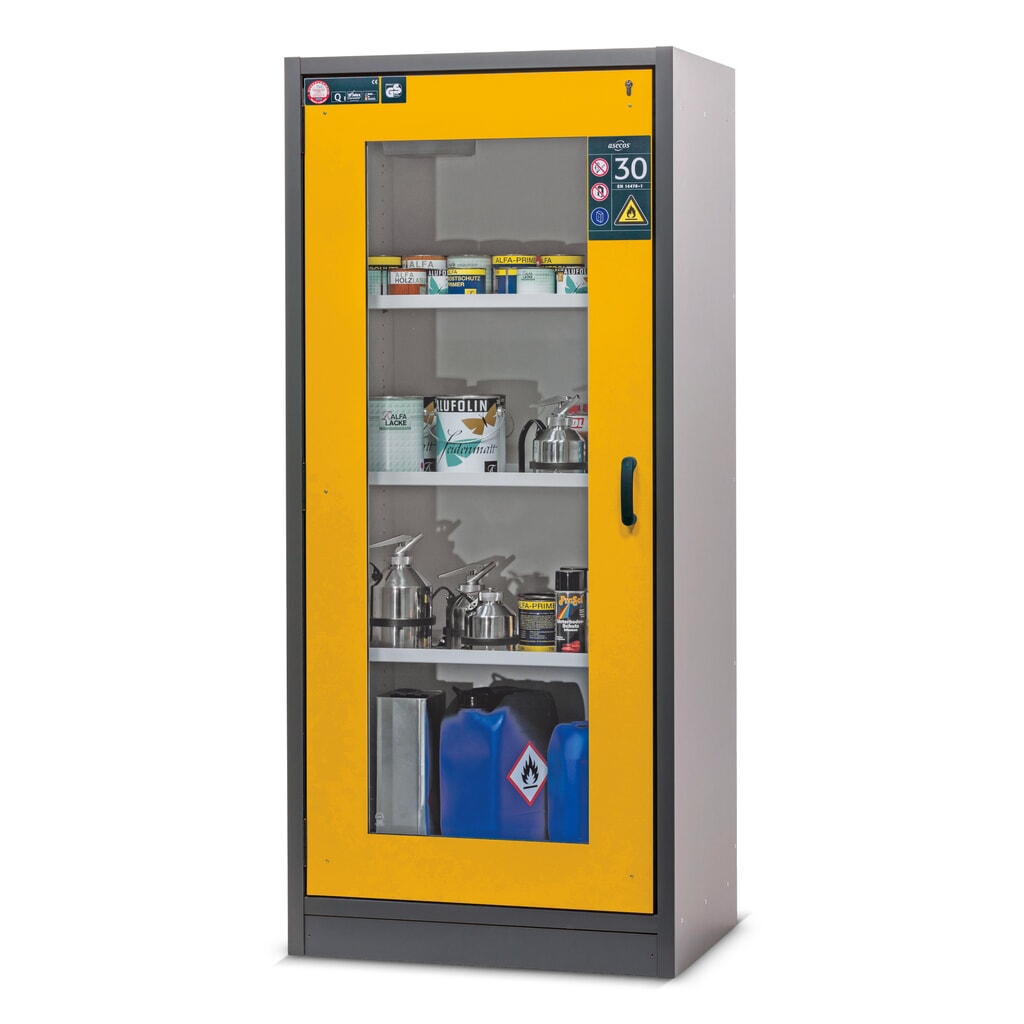 Armoire coupe-feu asecos® de type 30 avec porte vitrée, haut. x larg. x prof. 1 947 x 864 x 620 mm, gris anthracite, jaune d’or Illustration du produit: Armoire coupe-feu asecos® de type 30 avec porte vitrée, haut. x larg. x prof. 1 947 x 864 x 620 mm, gris anthracite, jaune d’or