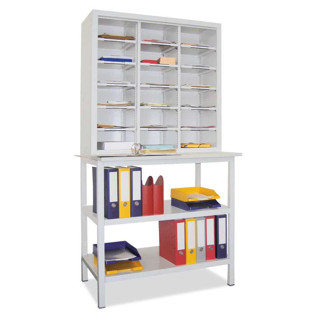 Armoire de tri PAVOY, 18 compartiments et meuble bas, bleu clair, gris clair N° de l'image du produit 1 : Armoire de tri PAVOY, 18 compartiments et meuble bas, bleu clair, gris clair
