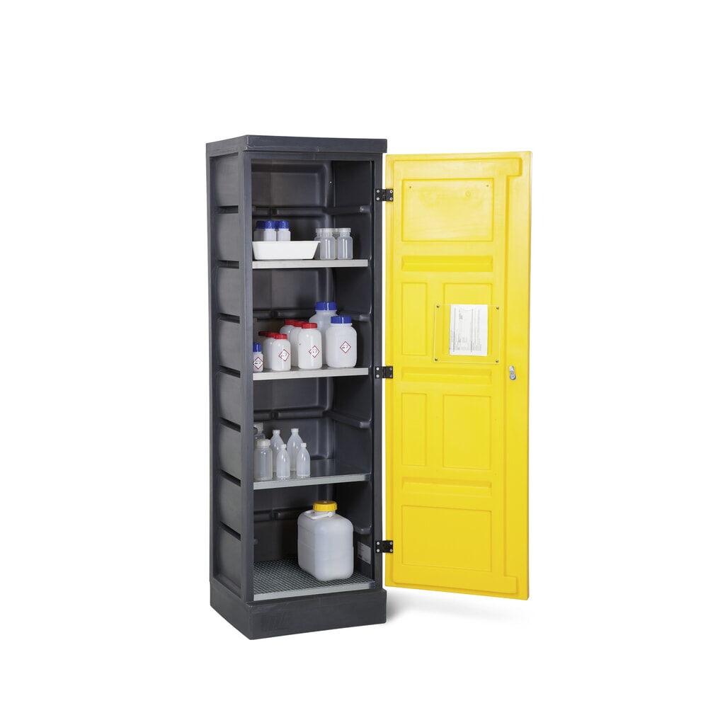 Illustration du produit: Denios armoire pour produits chimiques en polyéthylène (PE), H x l x P 1 990 x 610 x 640 mm, 3 cuves + 1 grille en acier inoxydable