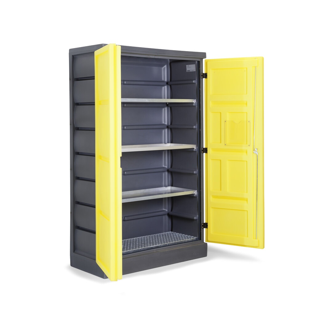 Illustration du produit: Denios armoire pour produits chimiques en polyéthylène (PE), H x l x P 1 990 x 1 225 x 640 mm, 3 cuves + 1 grille en acier inoxydable