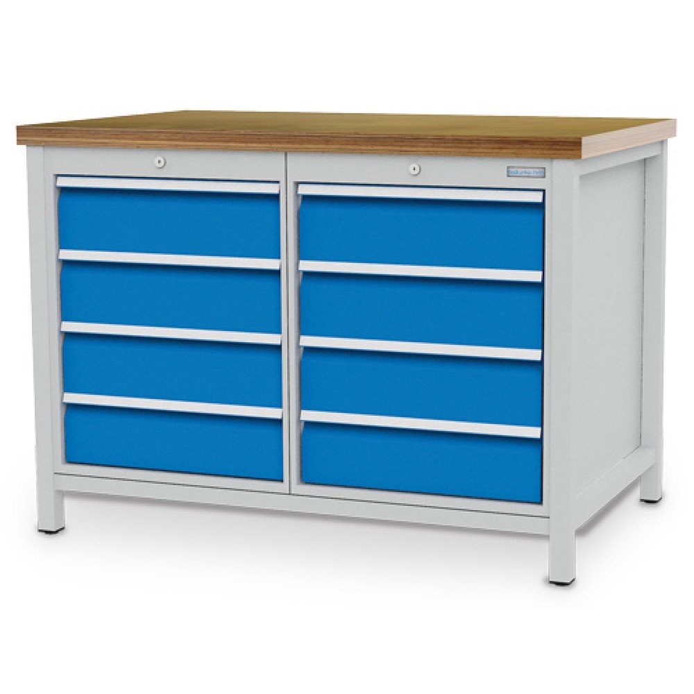 Numéro de l'image du produit 1: Armoire établi R 18-24 Bedrunka+Hirth, H x l x P 859 x 1 250 x 750 mm, gris clair, bleu clair, 8 tiroirs 8 x 150 mm