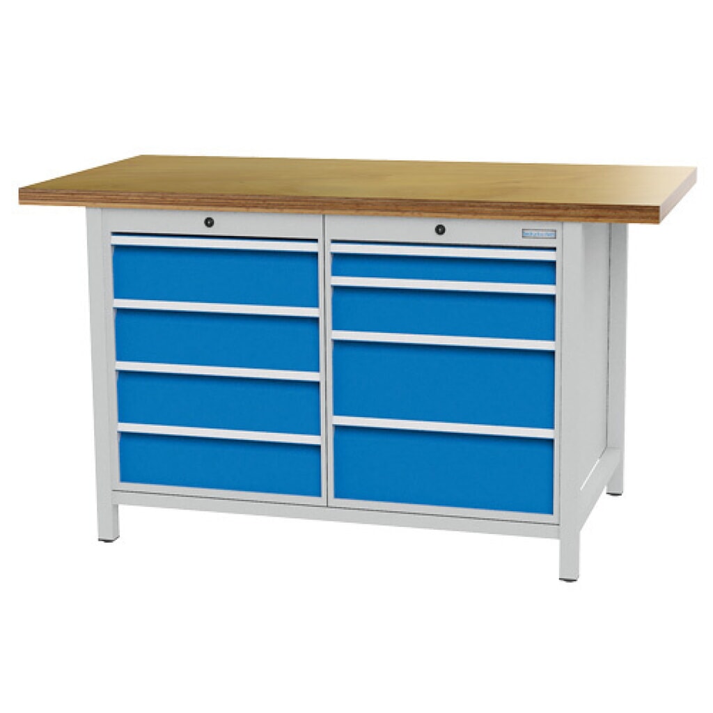 Illustration du produit: Armoire établi R 18-24 Bedrunka+Hirth, H x l x P 959 x 1 500 x 750 mm, gris clair, bleu clair, 8 tiroirs 1 x 75 + 1 x 125 + 4 x 150 + 2 x 200 mm
