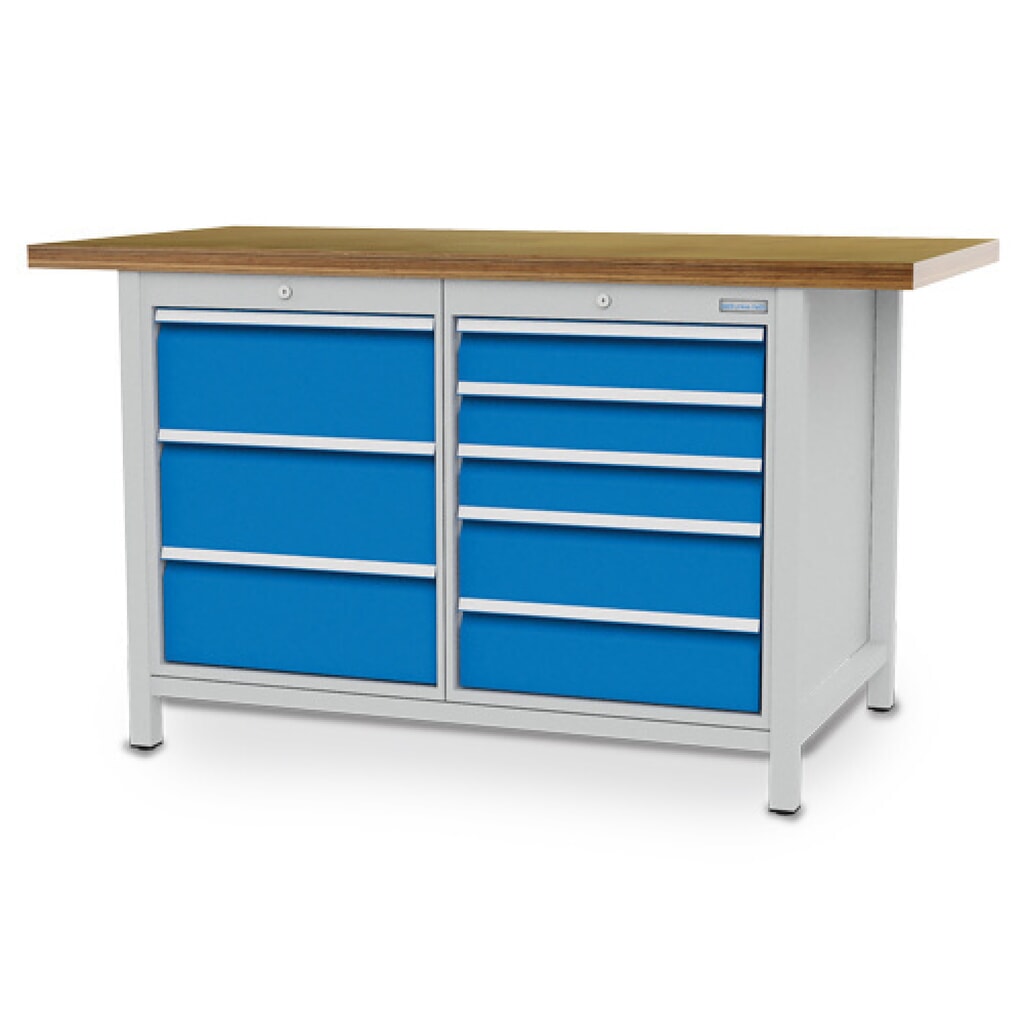 Illustration du produit: Armoire établi R 18-24 Bedrunka+Hirth, H x l x P 859 x 1 500 x 750 mm, gris clair, bleu clair, 8 tiroirs 3 x 200 + 3 x 100 + 2 x 150 mm