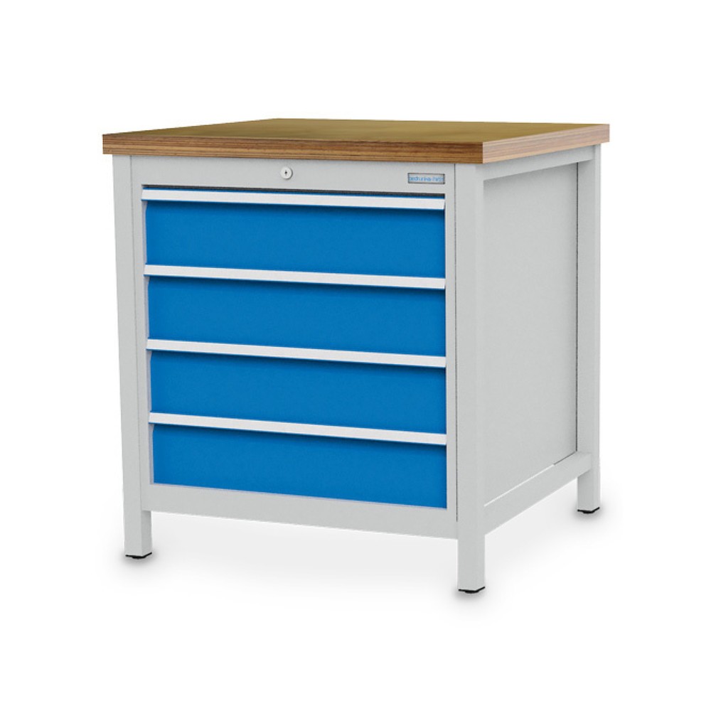 Illustration du produit: Armoire établi R 24-24 Bedrunka+Hirth, H x l x P 859 x 810 x 750 mm, gris clair, bleu clair, 4 tiroirs 4 x 150 mm