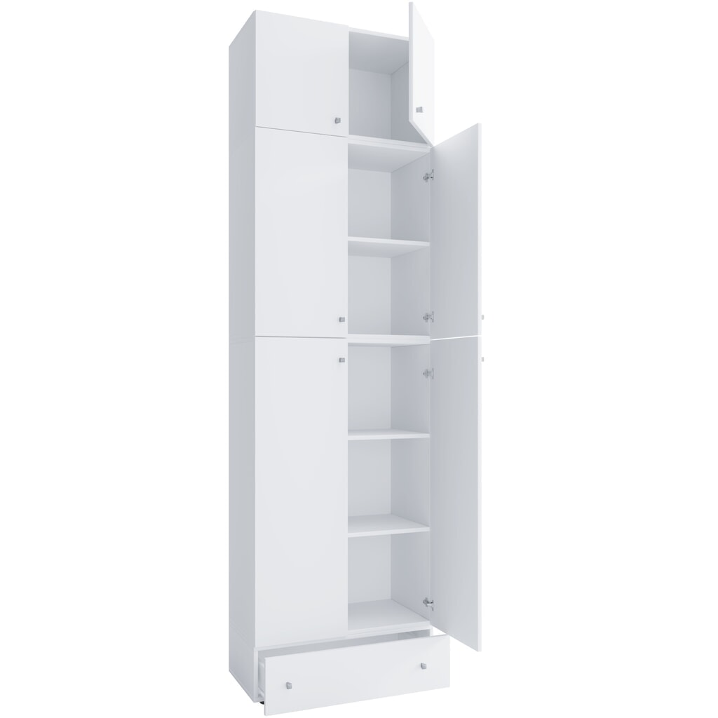 Illustration du produit: Armoire de bureau VCM Lona XXL avec portes battantes, avec rehausse et tiroir, blanche