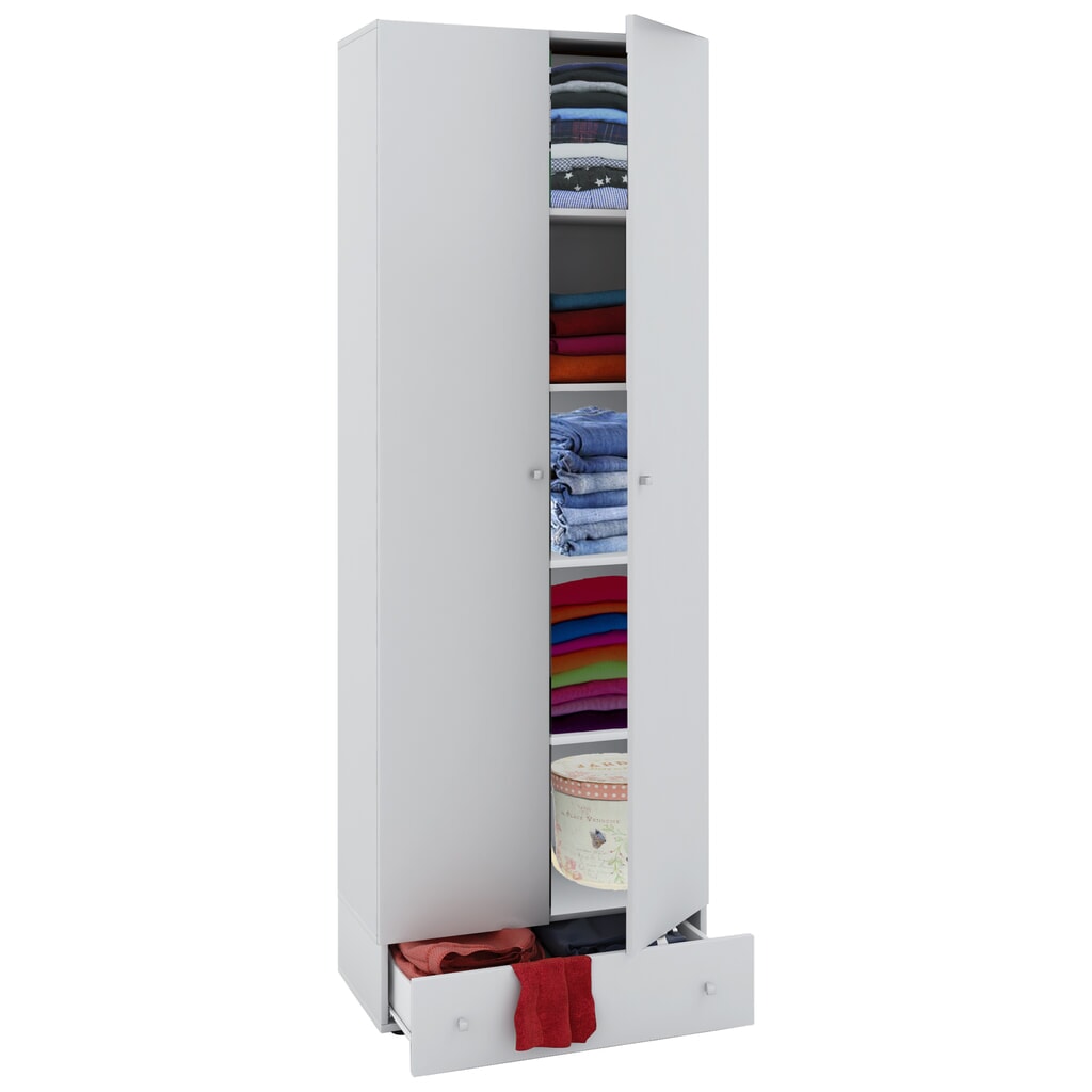 Armoire multifonction Vandol I avec portes et tiroirs, blanc Illustration du produit: Armoire multifonction Vandol I avec portes et tiroirs, blanc
