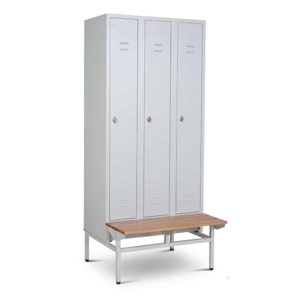 Armoire-penderie avec banc HEMMDAL HG-SB-1, fermeture à pêne tournant, 3 compartiments, HxlxP 1 800 x 900 x500 mm, gris clair N° de l'image du produit 1 : Armoire-penderie avec banc HEMMDAL HG-SB-1, fermeture à pêne tournant, 3 compartiments, HxlxP 1 800 x 900 x500 mm, gris clair