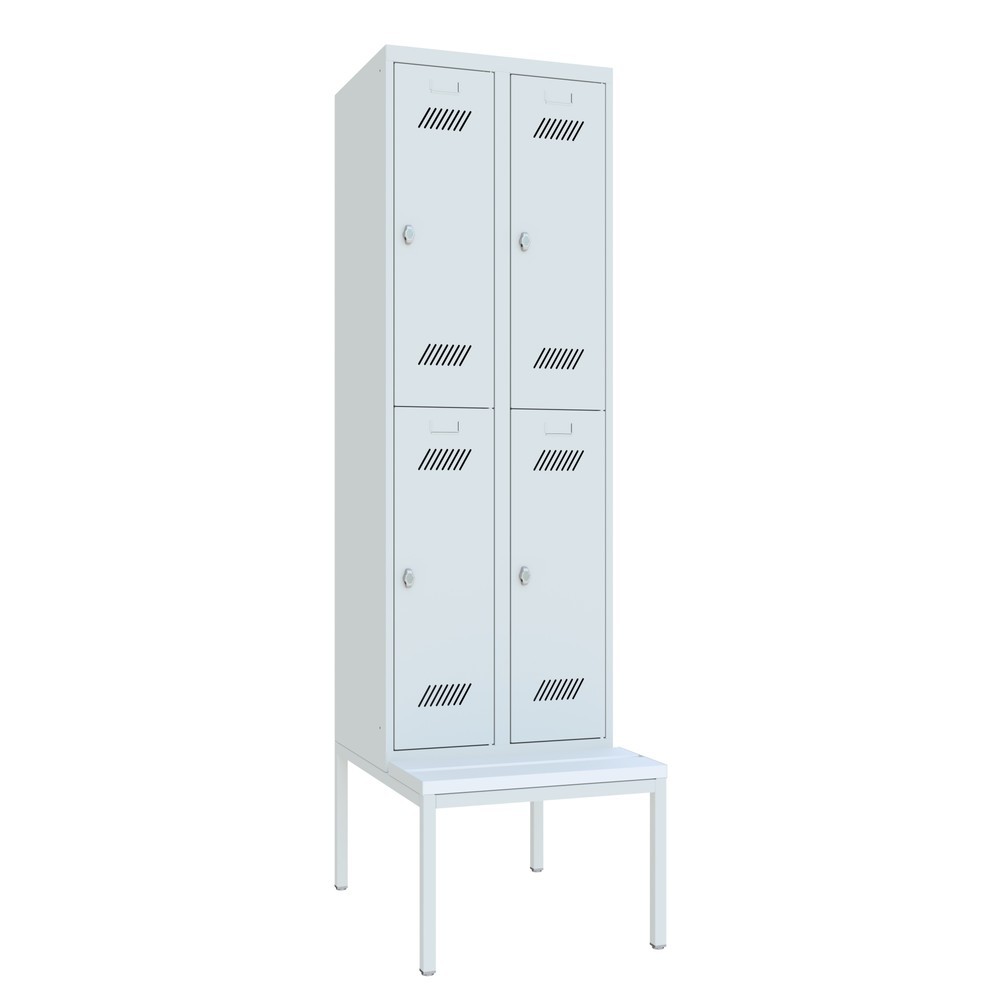 Numéro de l'image du produit 2: Armoire-penderie avec banc PAVOY, 2 niveaux, 2 x 2 compartiments de 300 mm, fermeture à pêne tournant, gris clair, gris clair
