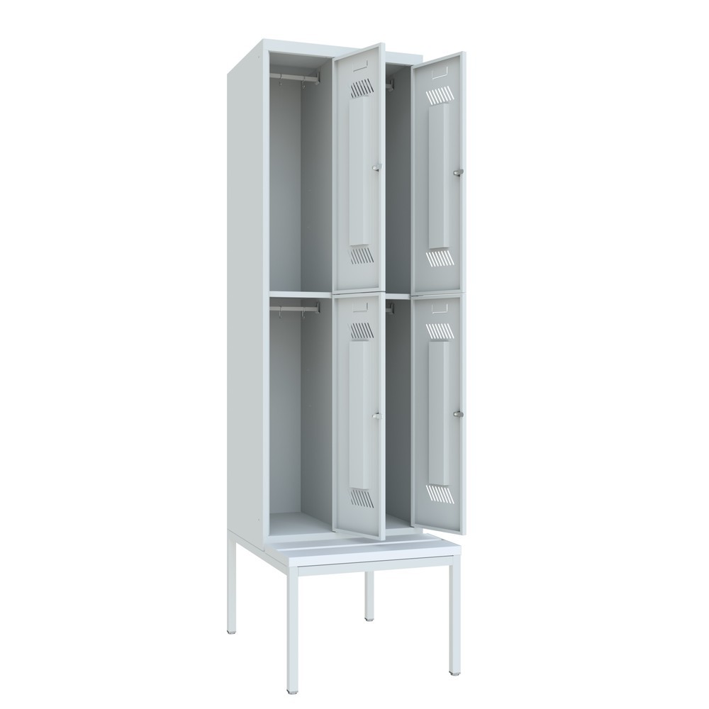 Numéro de l'image du produit 3: Armoire-penderie avec banc PAVOY, 2 niveaux, 2 x 2 compartiments de 300 mm, fermeture à pêne tournant, gris clair, gris clair