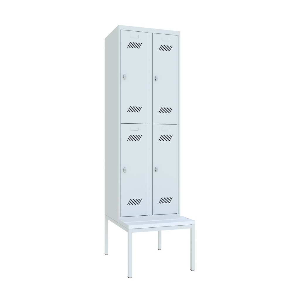 Numéro de l'image du produit 1: Armoire-penderie avec banc PAVOY, 2 niveaux, 2 x 2 compartiments de 300 mm, fermeture à pêne tournant, gris clair, gris clair