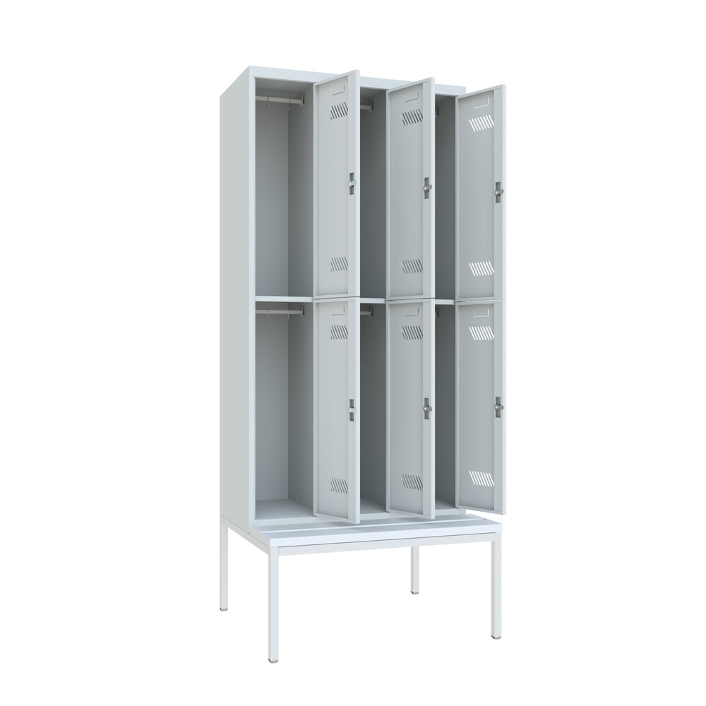 Numéro de l'image du produit 3: Armoire-penderie avec banc PAVOY, 2 niveaux, 3 x 2 compartiments de 300 mm, fermeture à pêne tournant, gris clair, gris clair
