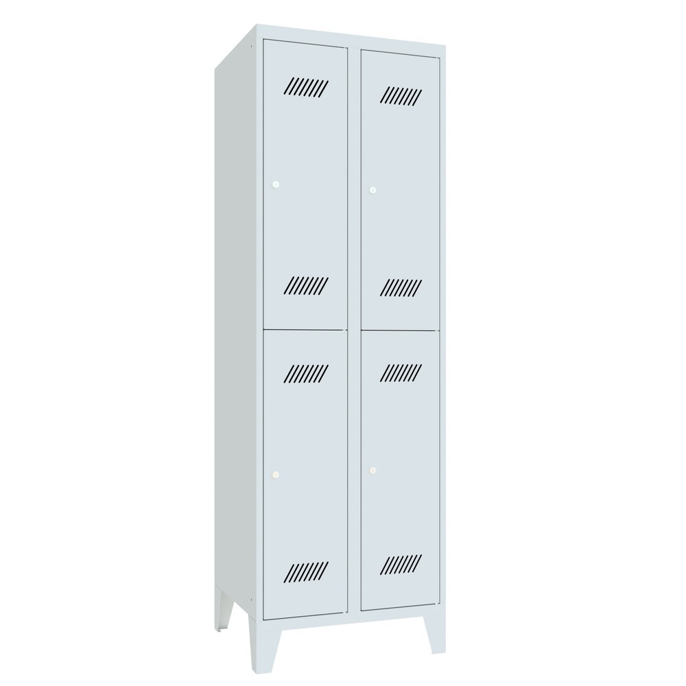 N° de l'image du produit 2 : Armoire-penderie BASIC avec pieds et serrure à cylindre, 2 niveaux, 4 compartiments, H x l x P 1 850 x 630 x 500 mm, gris clair, gris clair