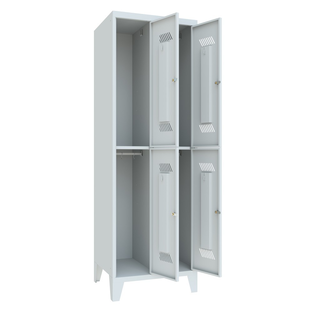 N° de l'image du produit 3 : Armoire-penderie BASIC avec pieds et serrure à cylindre, 2 niveaux, 4 compartiments, H x l x P 1 850 x 630 x 500 mm, gris clair, gris clair