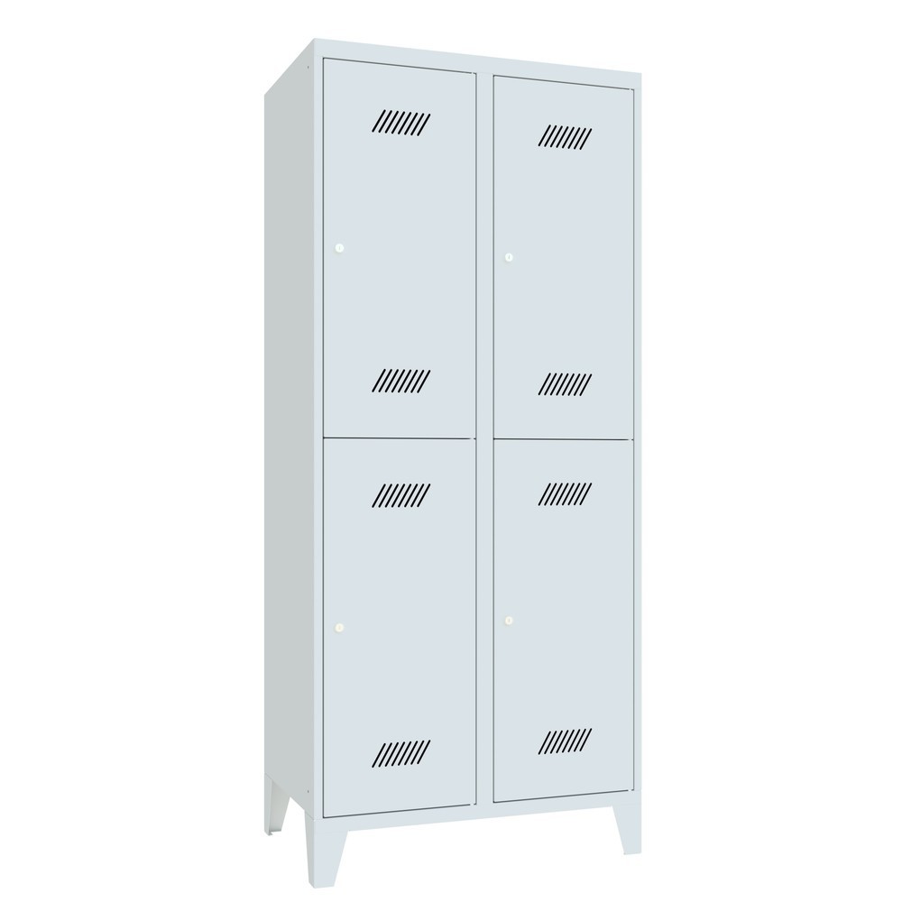 N° de l'image du produit 2 : Armoire-penderie BASIC avec pieds et serrure à cylindre, 2 niveaux, 4 compartiments, H x l x P 1 850 x 830 x 500 mm, gris clair, gris clair