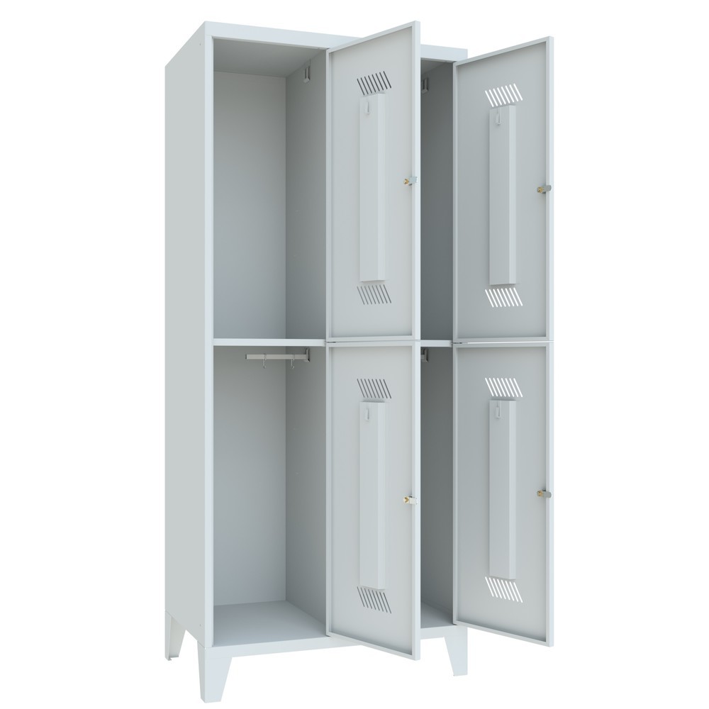 N° de l'image du produit 3 : Armoire-penderie BASIC avec pieds et serrure à cylindre, 2 niveaux, 4 compartiments, H x l x P 1 850 x 830 x 500 mm, gris clair, gris clair