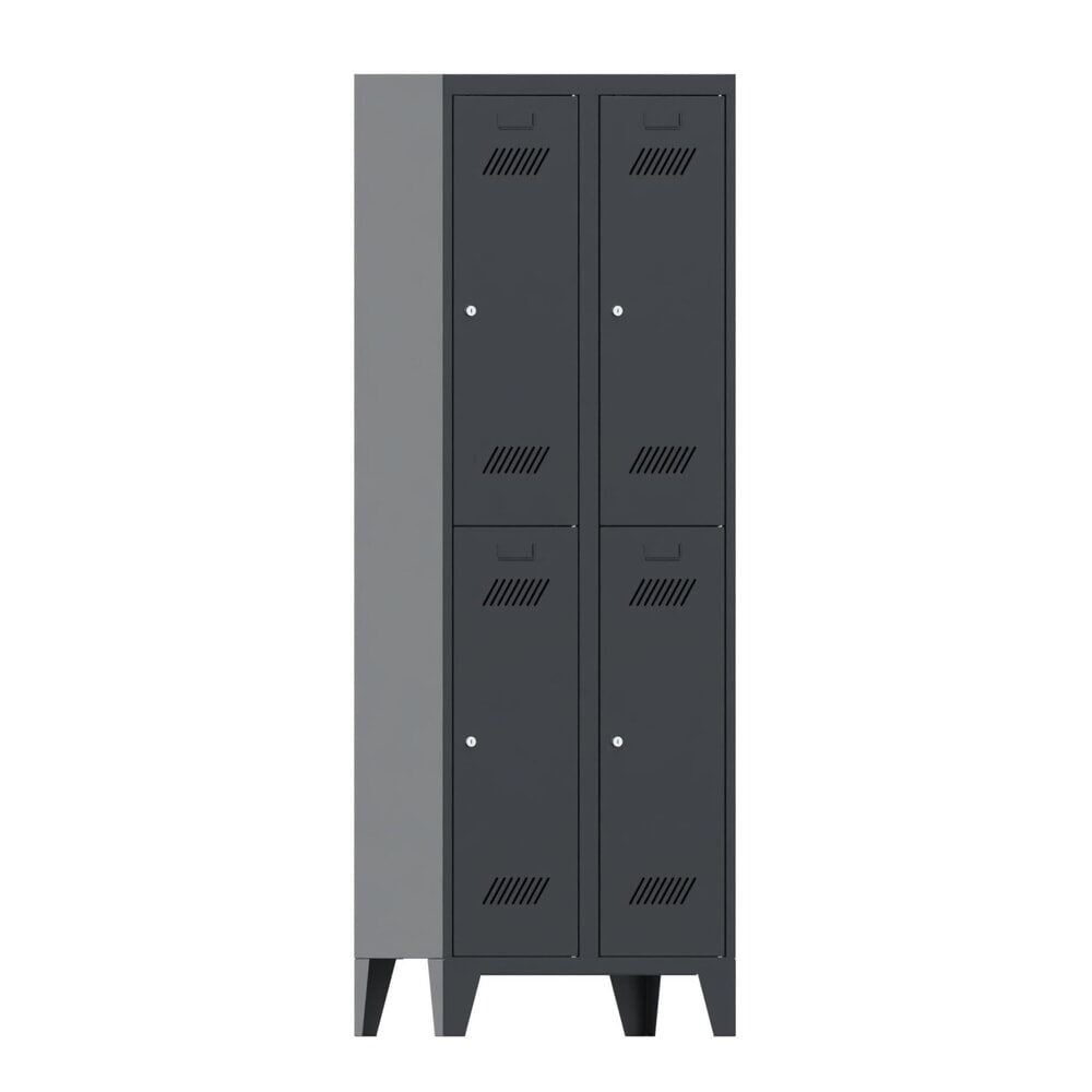 N° de l'image du produit 1 : Armoire-penderie BASIC avec pieds et serrure à cylindre, 2 niveaux, 4 compartiments, H x l x P 1 850 x 630 x 500 mm, gris clair, gris clair