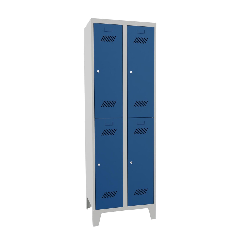 Illustration du produit: Armoire-penderie BASIC avec pieds et serrure à cylindre, 2 niveaux, 4 compartiments, H x l x P 1 850 x 630 x 500 mm, gris clair, bleu gentiane
