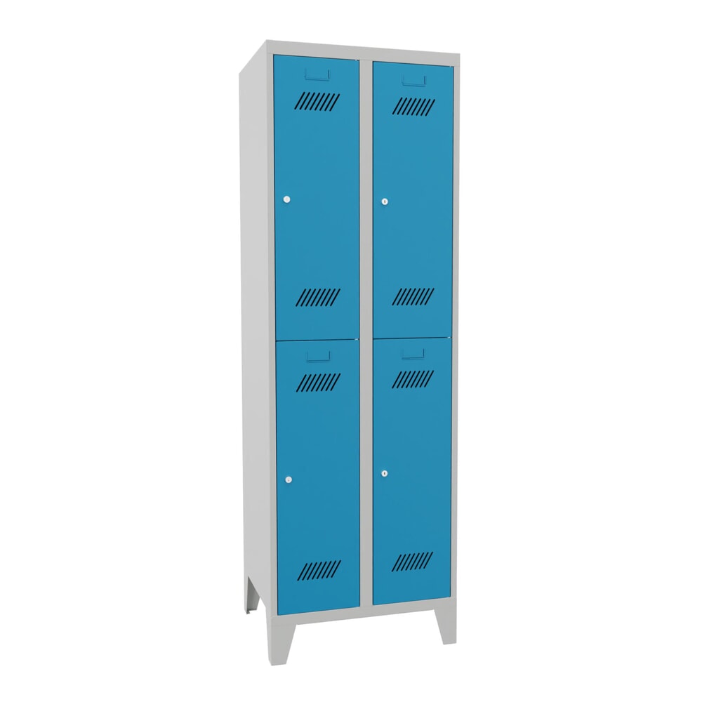 Illustration du produit: Armoire-penderie BASIC avec pieds et serrure à cylindre, 2 niveaux, 4 compartiments, H x l x P 1 850 x 630 x 500 mm, gris clair, bleu clair