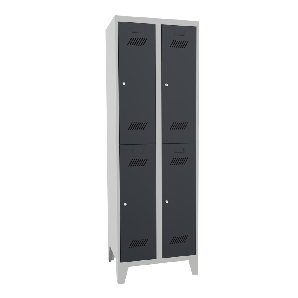 Armoire-penderie BASIC avec pieds et serrure à cylindre, 2 niveaux, 4 compartiments, H x l x P 1 850 x 630 x 500 mm, gris clair, gris anthracite N° de l'image du produit 1 : Armoire-penderie BASIC avec pieds et serrure à cylindre, 2 niveaux, 4 compartiments, H x l x P 1 850 x 630 x 500 mm, gris clair, gris anthracite