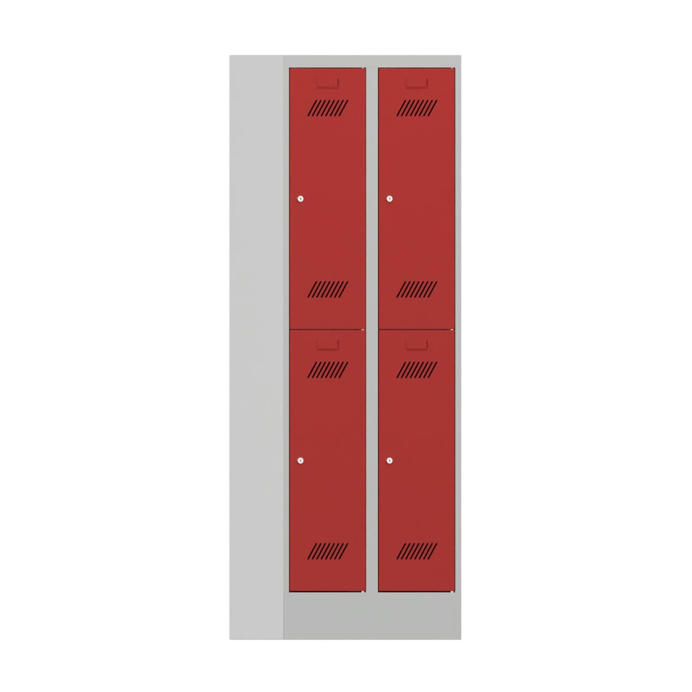 Numéro de l'image du produit 1: Armoire-penderie BASIC avec socle et serrure à cylindre, 2 niveaux, 4 compartiments, H x l x P 1 850 x 630 x 500 mm, gris clair, rouge feu