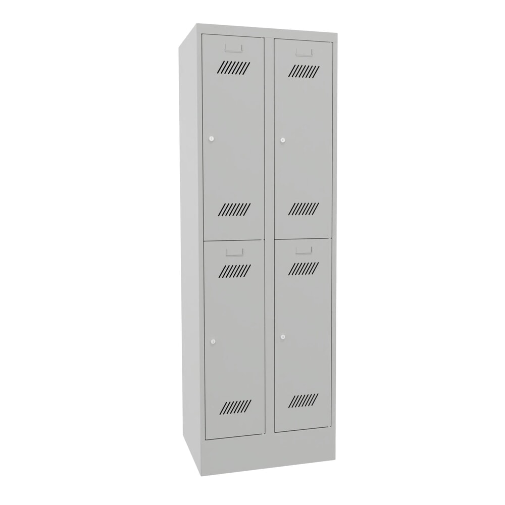 Illustration du produit: Armoire-penderie BASIC avec socle et serrure à cylindre, 2 niveaux, 4 compartiments, H x l x P 1 850 x 630 x 500 mm, gris clair, gris clair