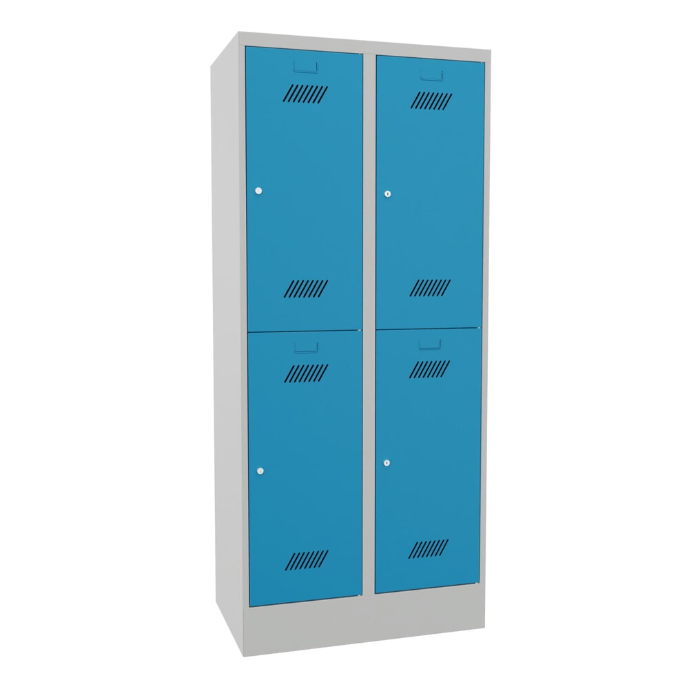 N° de l'image du produit 1 : Armoire-penderie BASIC avec socle et serrure à cylindre, 2 niveaux, 4 compartiments, H x l x P 1 850 x 830 x 500 mm, gris clair, bleu clair