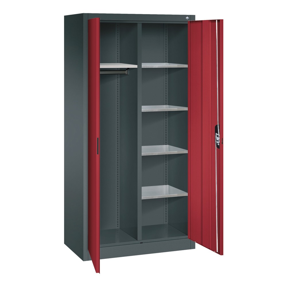 Numéro de l'image du produit 3: Armoire-penderie C+P, 6 compartiments + tringle à vêtements, H x l x P 1 950 x 930 x 500 mm, gris anthracite, bleu clair
