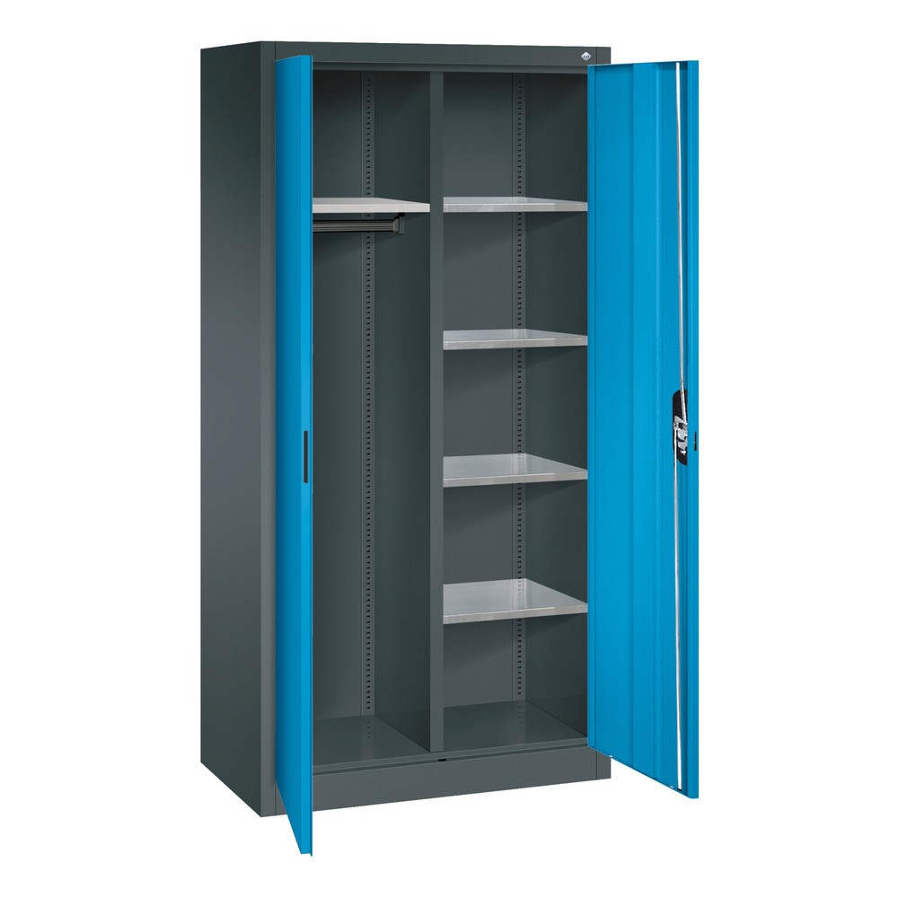Numéro de l'image du produit 5: Armoire-penderie C+P, 6 compartiments + tringle à vêtements, H x l x P 1 950 x 930 x 500 mm, gris anthracite, bleu clair