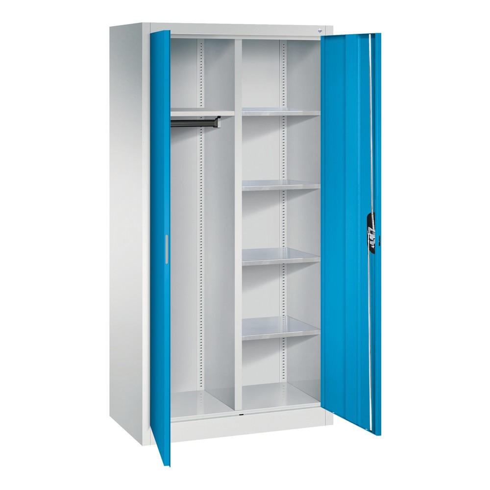Numéro de l'image du produit 5: Armoire-penderie C+P, 6 compartiments + tringle à vêtements, H x l x P 1 950 x 930 x 500 mm, gris clair, bleu clair