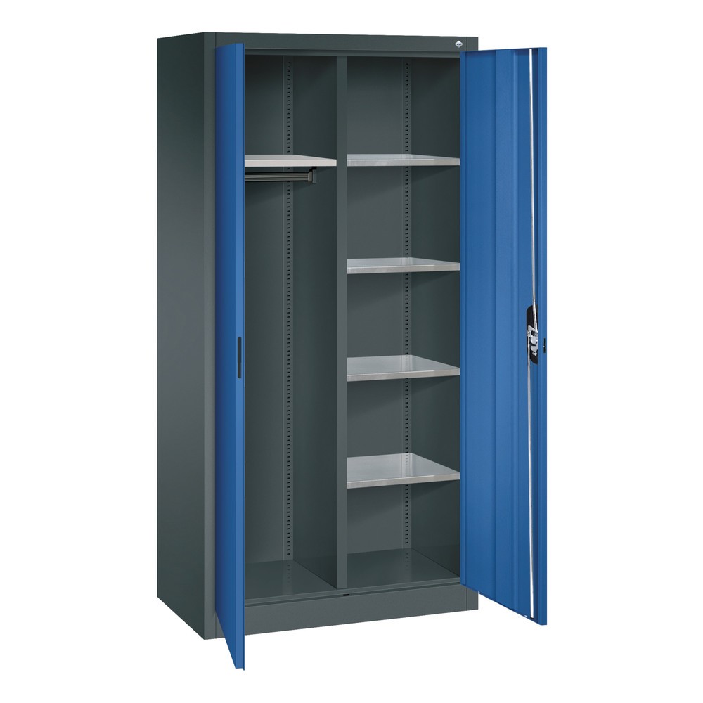 Numéro de l'image du produit 4: Armoire-penderie C+P, 6 compartiments + tringle à vêtements, H x l x P 1 950 x 930 x 500 mm, gris anthracite, bleu gentiane
