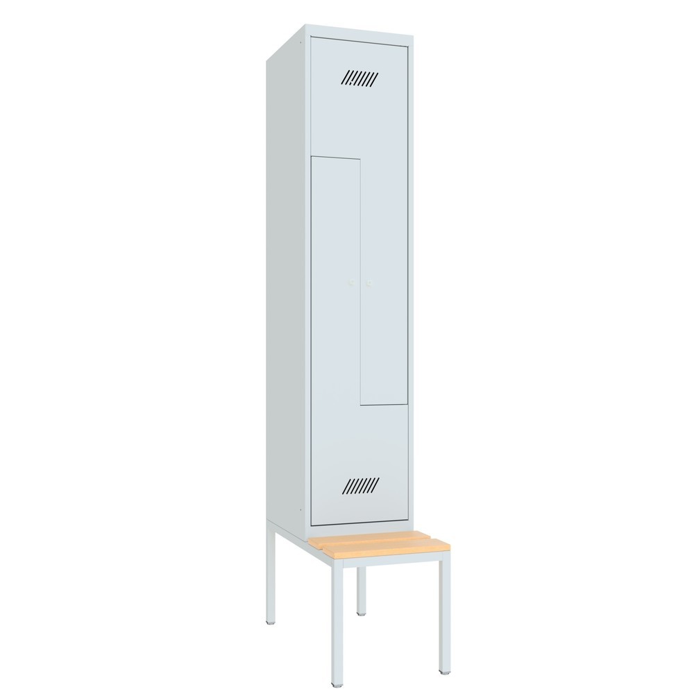 Numéro de l'image du produit 2: Armoire-penderie en Z avec banc PAVOY, 2 compartiments, serrure à cylindre, gris clair, gris clair, Hêtre