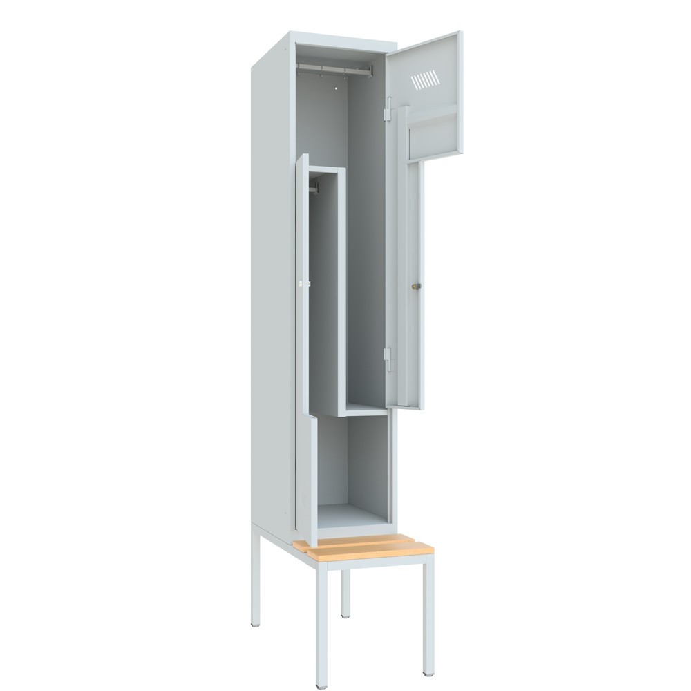 Numéro de l'image du produit 3: Armoire-penderie en Z avec banc PAVOY, 2 compartiments, serrure à cylindre, gris clair, gris clair, Hêtre