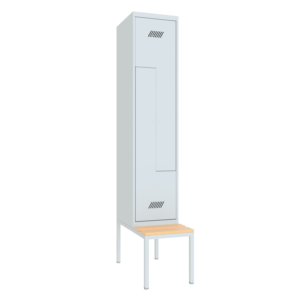 Numéro de l'image du produit 1: Armoire-penderie en Z avec banc PAVOY, 2 compartiments, serrure à cylindre, gris clair, gris clair, Hêtre