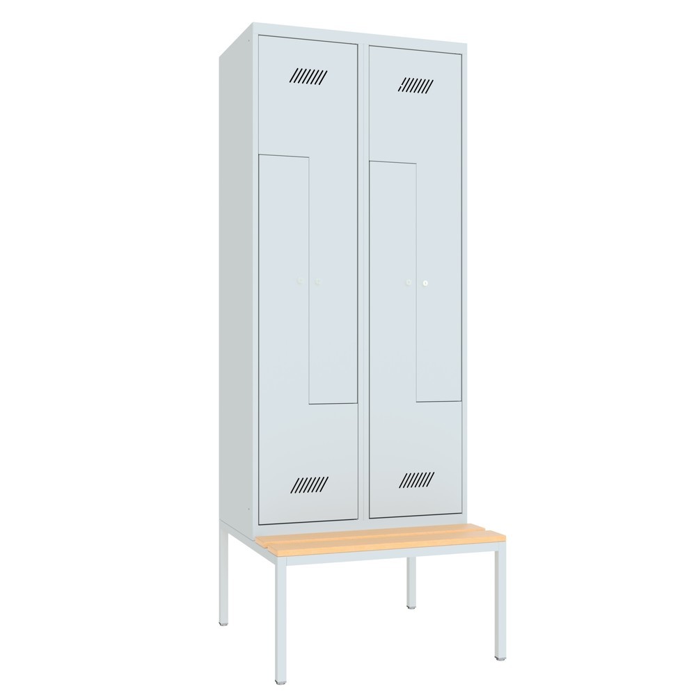 Numéro de l'image du produit 2: Armoire-penderie en Z avec banc PAVOY, 4 compartiments, serrure à cylindre, gris clair, gris clair, Hêtre