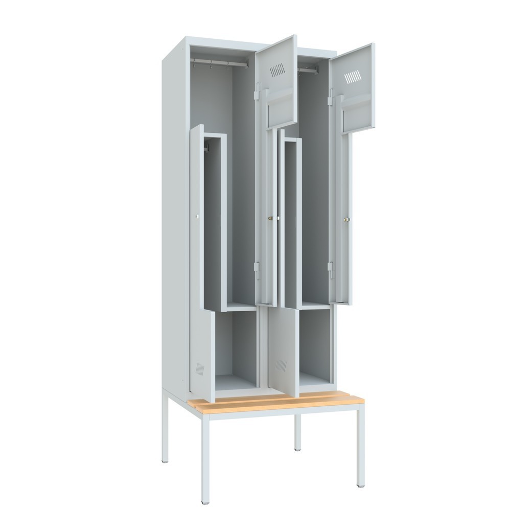 Numéro de l'image du produit 3: Armoire-penderie en Z avec banc PAVOY, 4 compartiments, serrure à cylindre, gris clair, gris clair, Hêtre