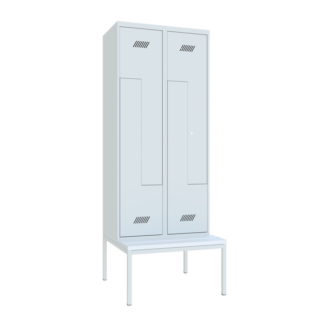 Numéro de l'image du produit 2: Armoire-penderie en Z avec banc PAVOY, 4 compartiments, serrure à cylindre, gris clair, gris clair, Plastique, blanc